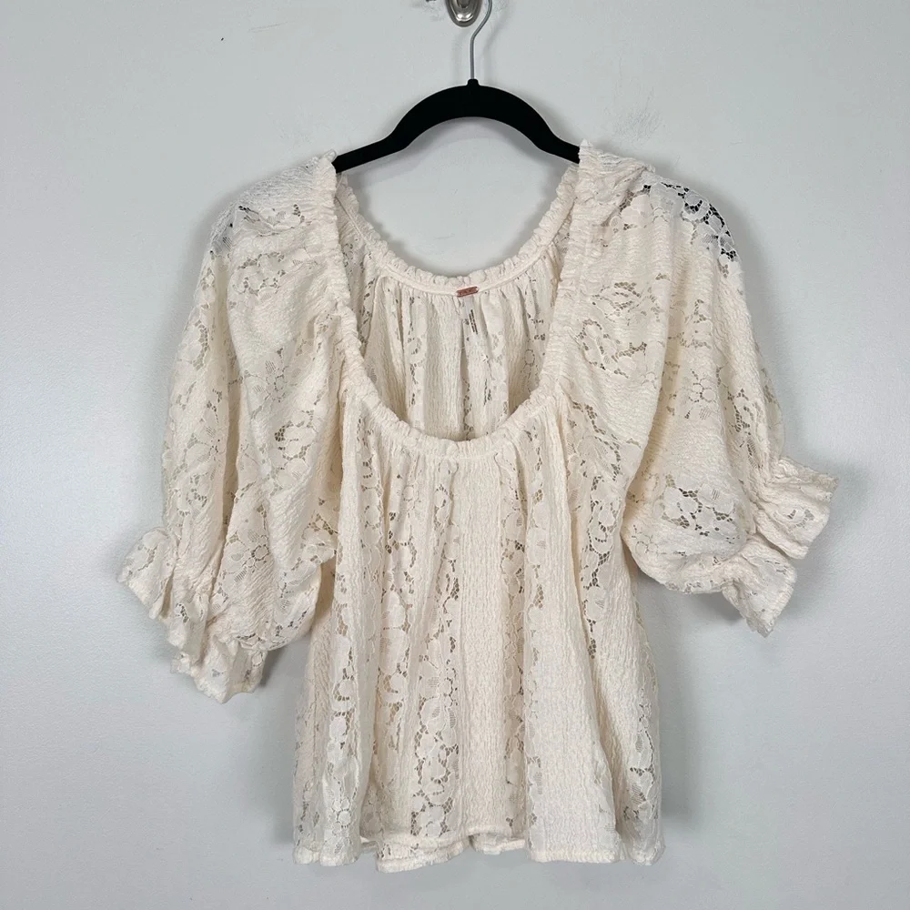 8. NWOT FREE PEOPLE “Stacey” Ivory Lace Cropped Peasant Top